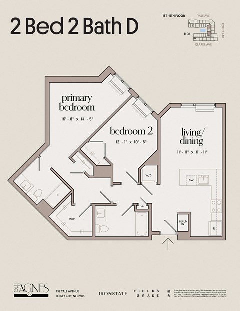 Floor plan for 2 beds, 2 baths, 1017 sqft